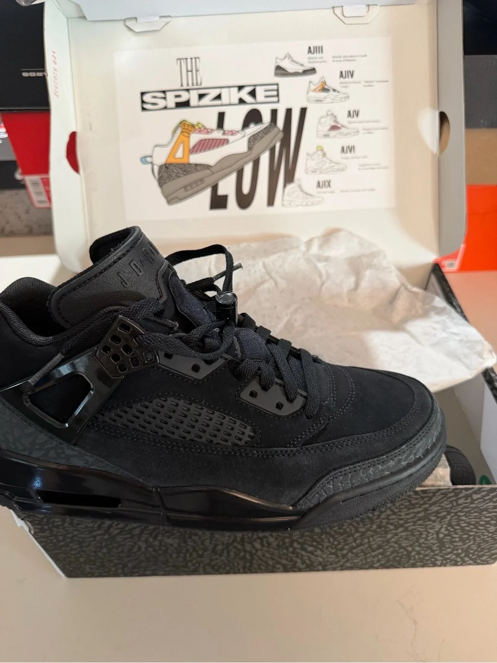Jordan Spizike Low Black Suede & Elephant Print